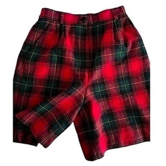 Vintage Wool Blend Tartan Plaid Shorts Women’s Size 8P Petite Fall Winter - Picture 1 of 3